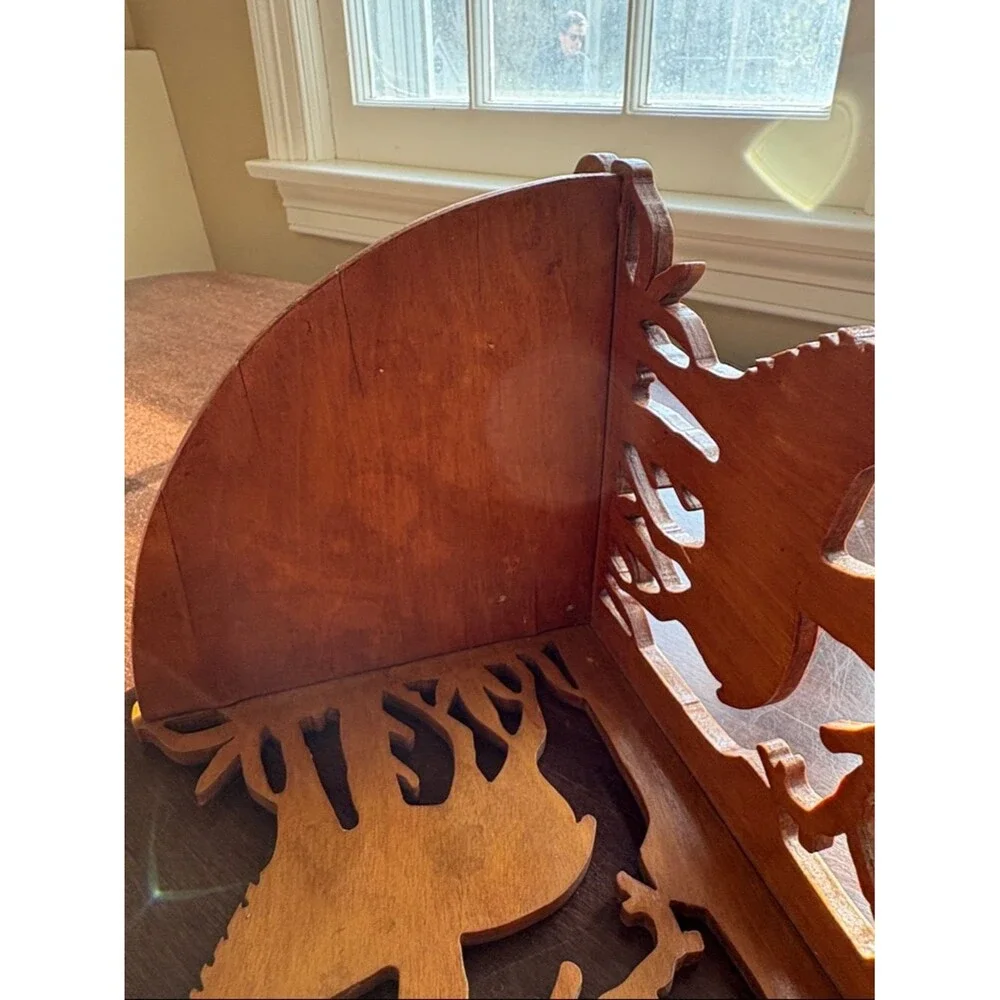 Wood Carved Deer Corner Shelf - Brown Rustic Wall Decor